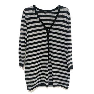 J. Jill | Striped Long Cardigan Sweater Button Front Gray Black Size S Petite